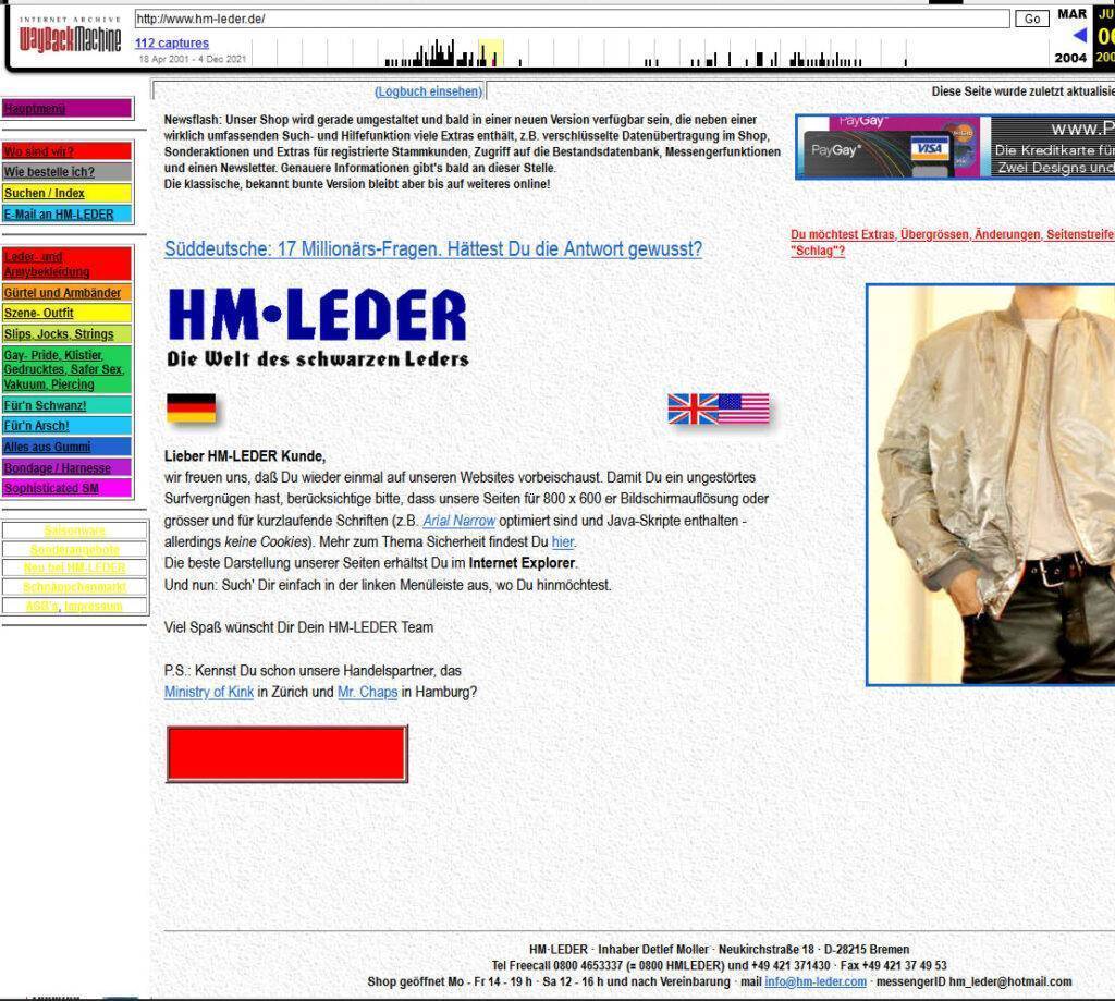 HM-LEDER Webshop ab 1997